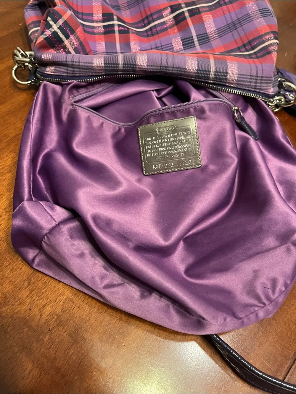 Coach poppy purple tartan plaid hobo shoulder bag charms Y2K vintage